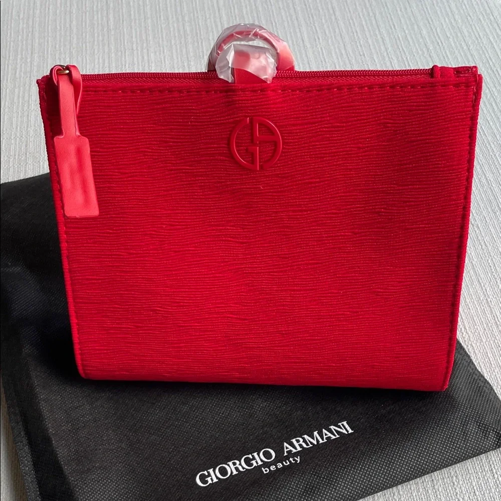 Giorgio Armani Red Zip Cosmetic Pouch clutch